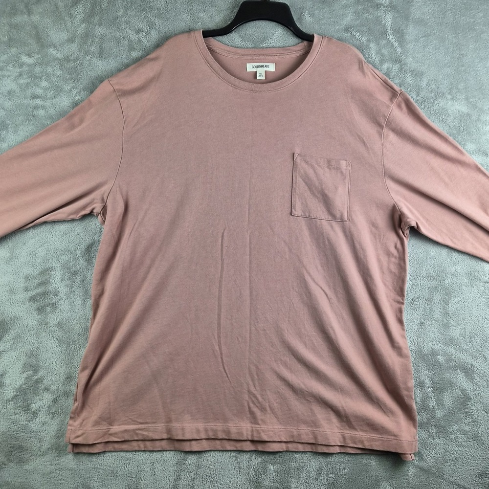Goodthreads Shirt Mens XXL Dusty Rose Crew Neck Long Sleeve Pocket Tee Essential